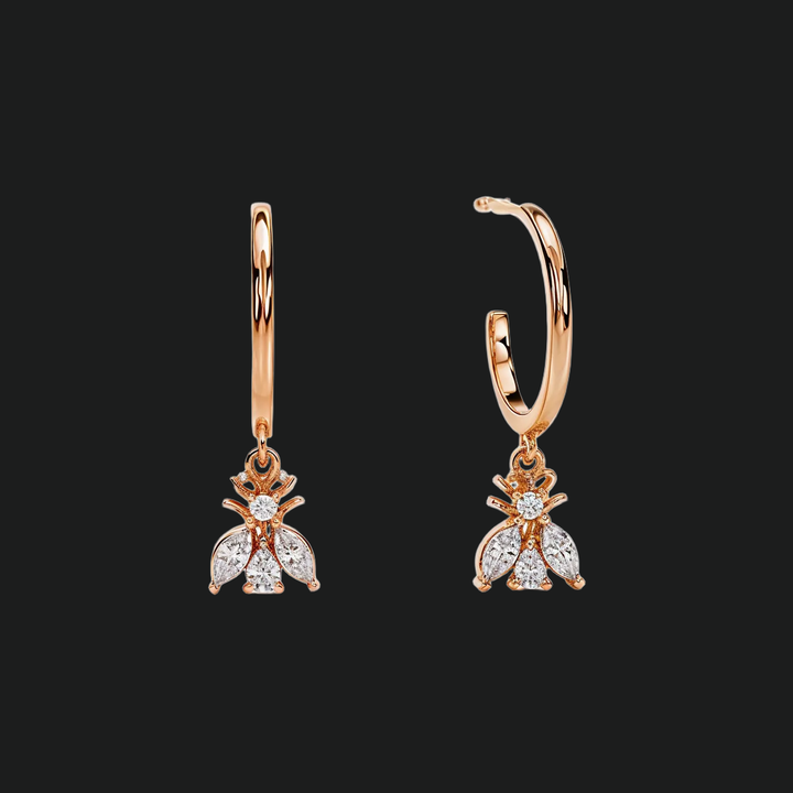 Bee Drop Diamond Huggie Hoop Earrings
