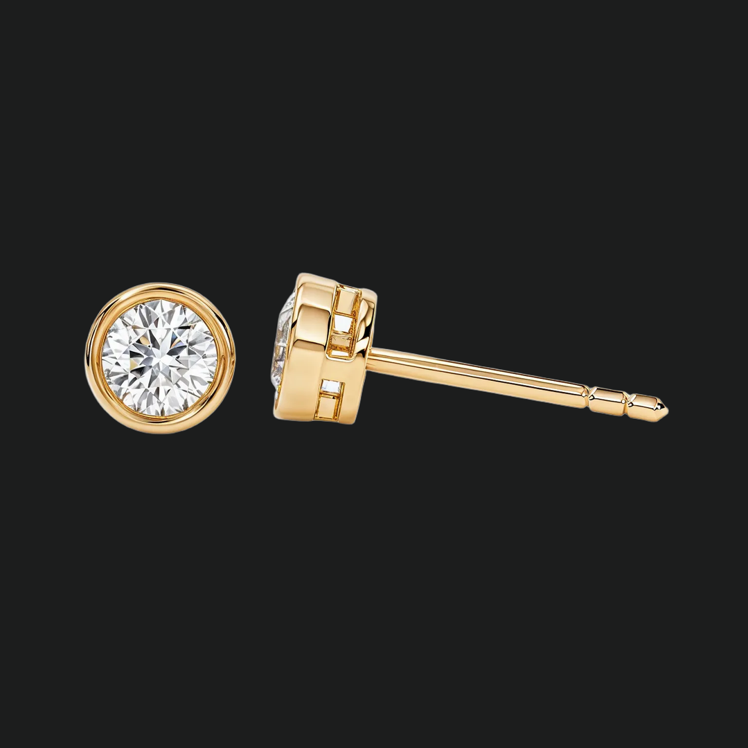 Bezel Set Round Diamond Stud Earrings - 9kt White Gold with Lab-Grown Diamond