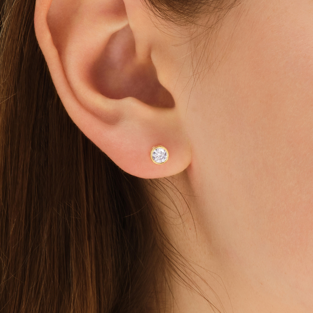 Bezel Set Round Diamond Stud Earrings