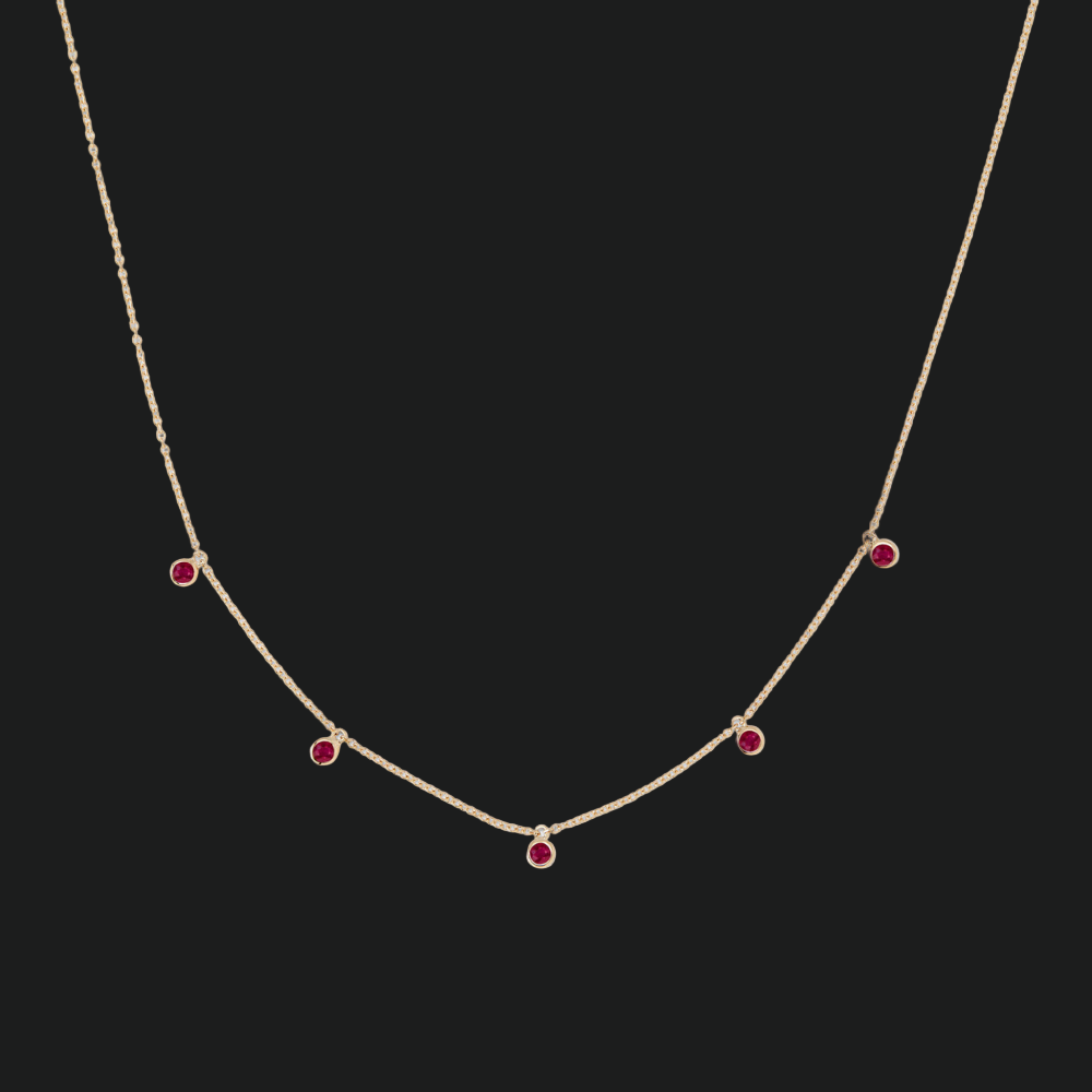 Bezel-Set Ruby Drop Necklace - 9kt White Gold with Lab-Grown Diamond