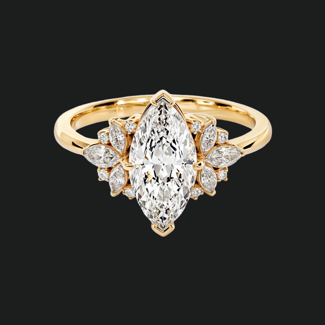 Floral Marquise Cluster Engagement Ring in 9kt White Gold