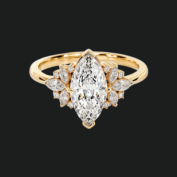 Floral Marquise Cluster Engagement Ring in 9kt White Gold