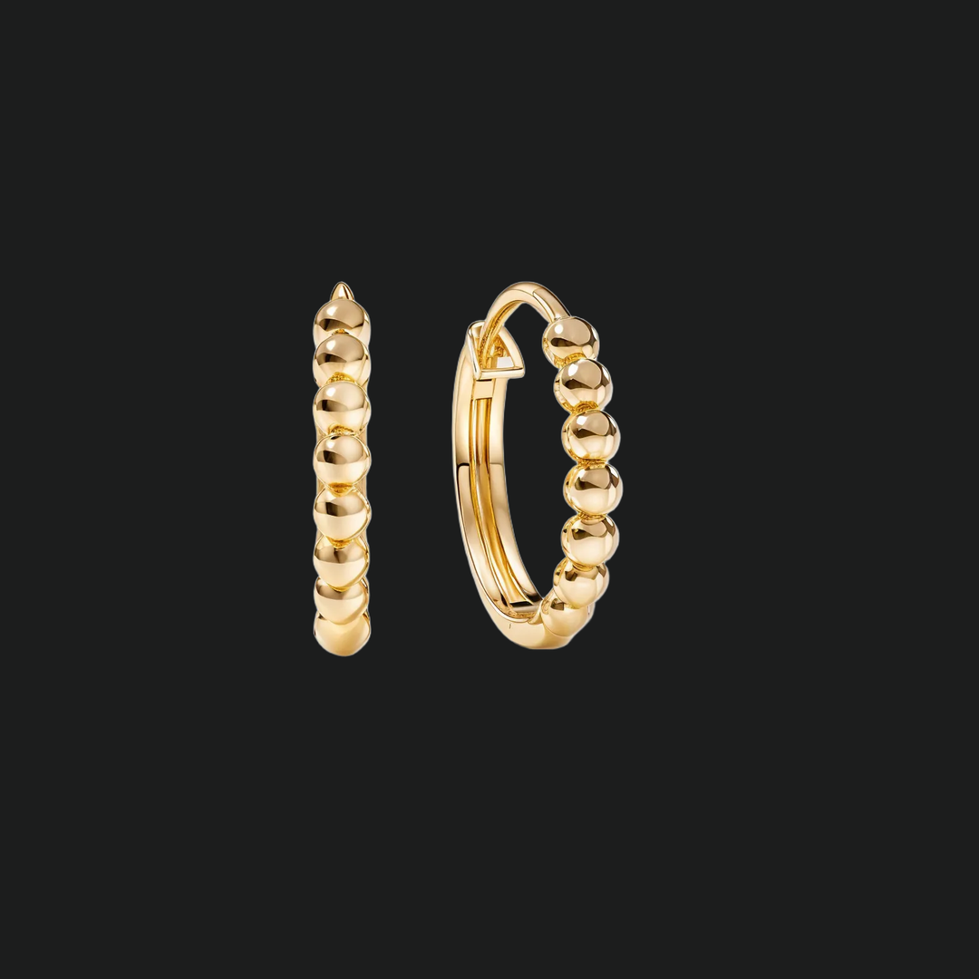 Beaded Diamond Huggie Hoop Earrings - 9kt White Gold with Lab-Grown Diamond