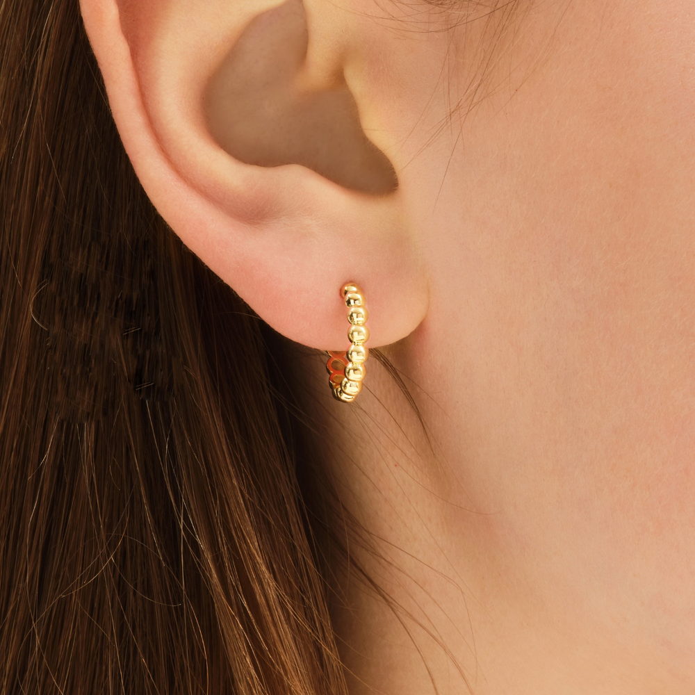 Beaded Diamond Huggie Hoop Earrings