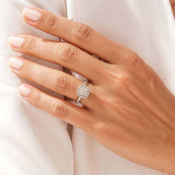Asscher Cut Halo Engagement Ring with Pavé Band