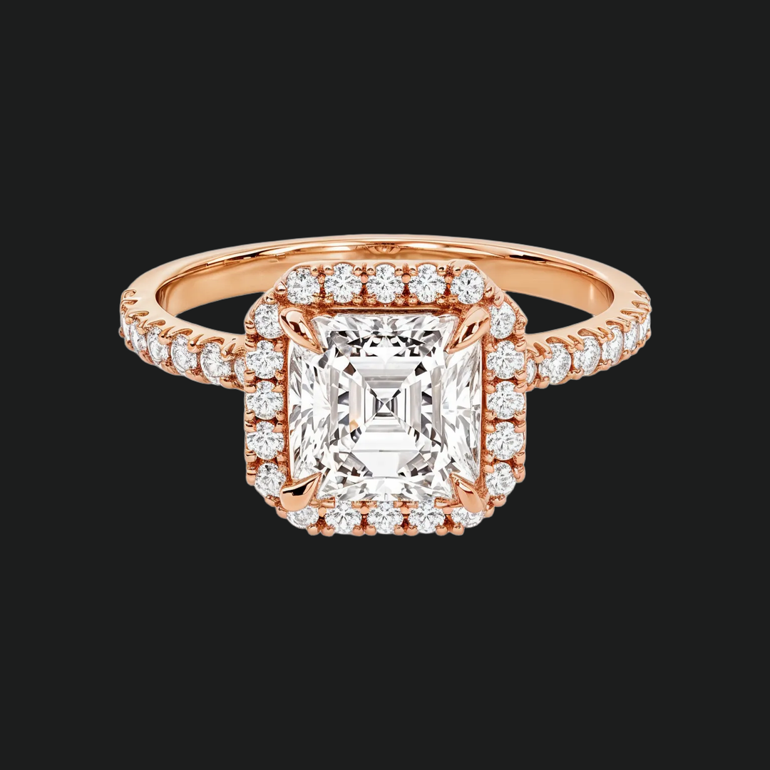 Asscher Cut Halo Engagement Ring with Pavé Band