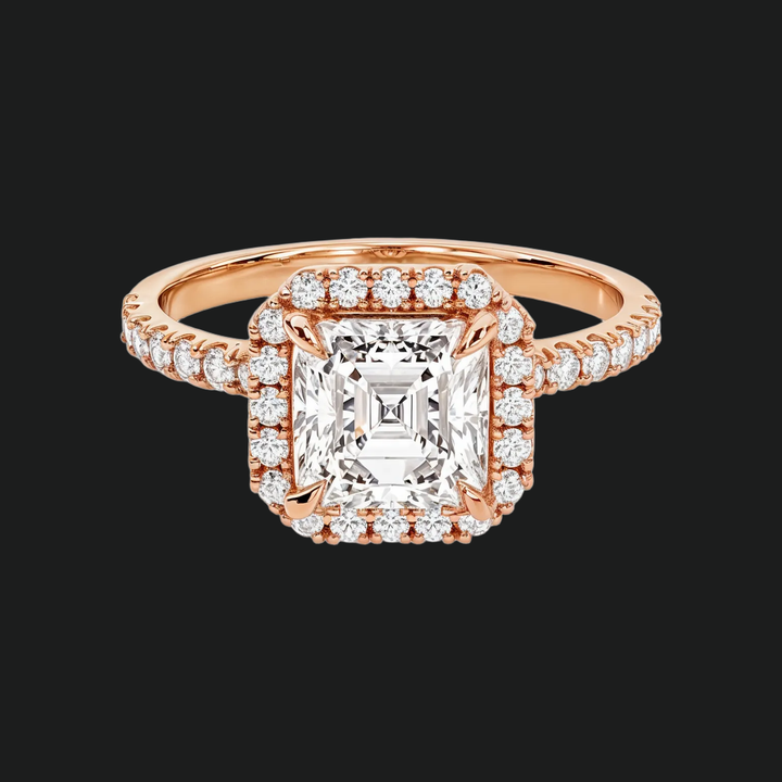 Asscher Cut Halo Engagement Ring with Pavé Band