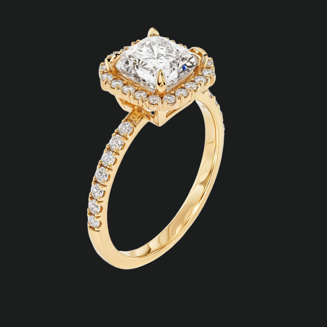 Asscher Cut Halo Engagement Ring with Pavé Band