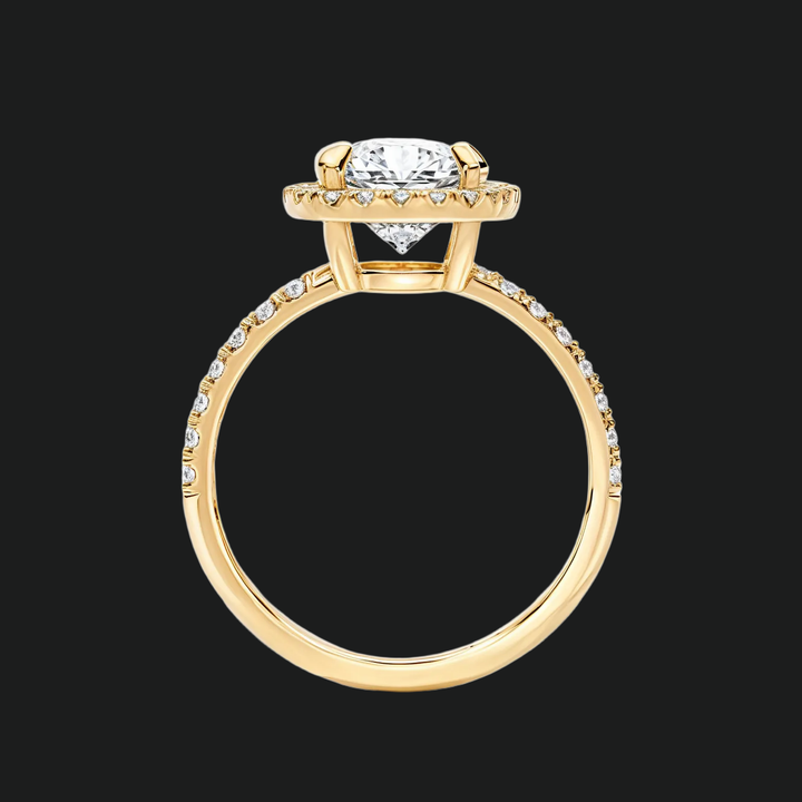 Kussen gesneden halo verlovingsring met diamantaccenten