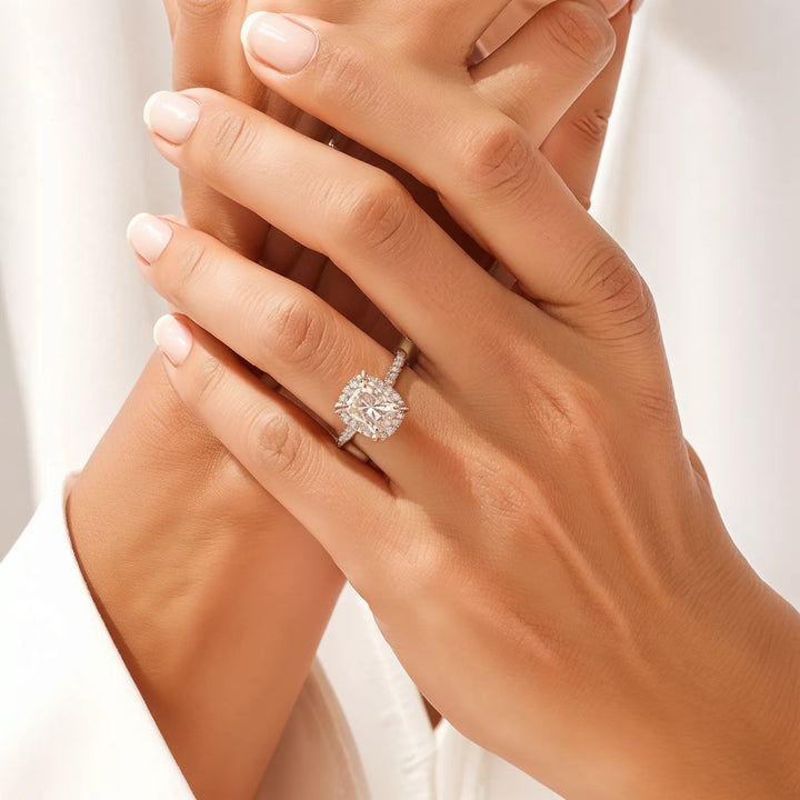 Emerald Cut Halo Engagement Ring with Diamond Accents