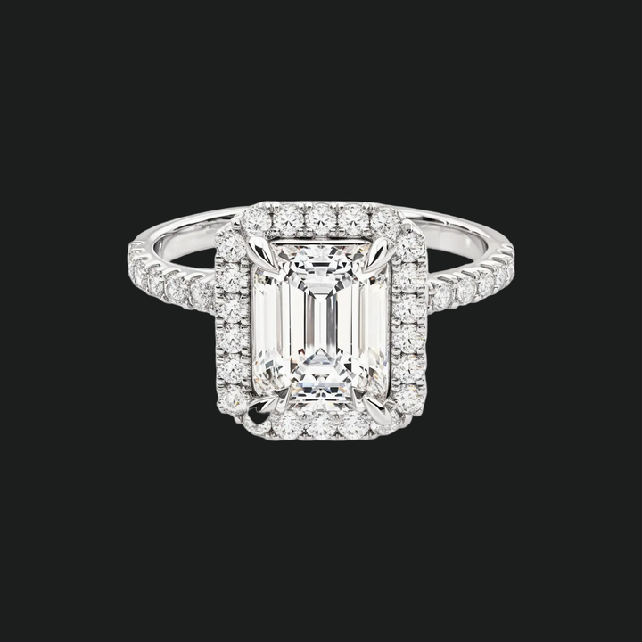 Emerald Cut Halo Engagement Ring with Diamond Accents
