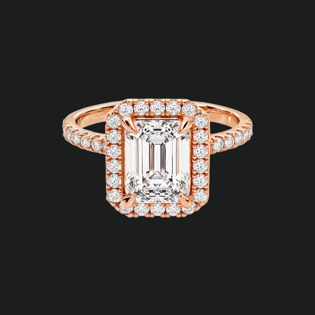 Emerald Cut Halo Engagement Ring with Diamond Accents