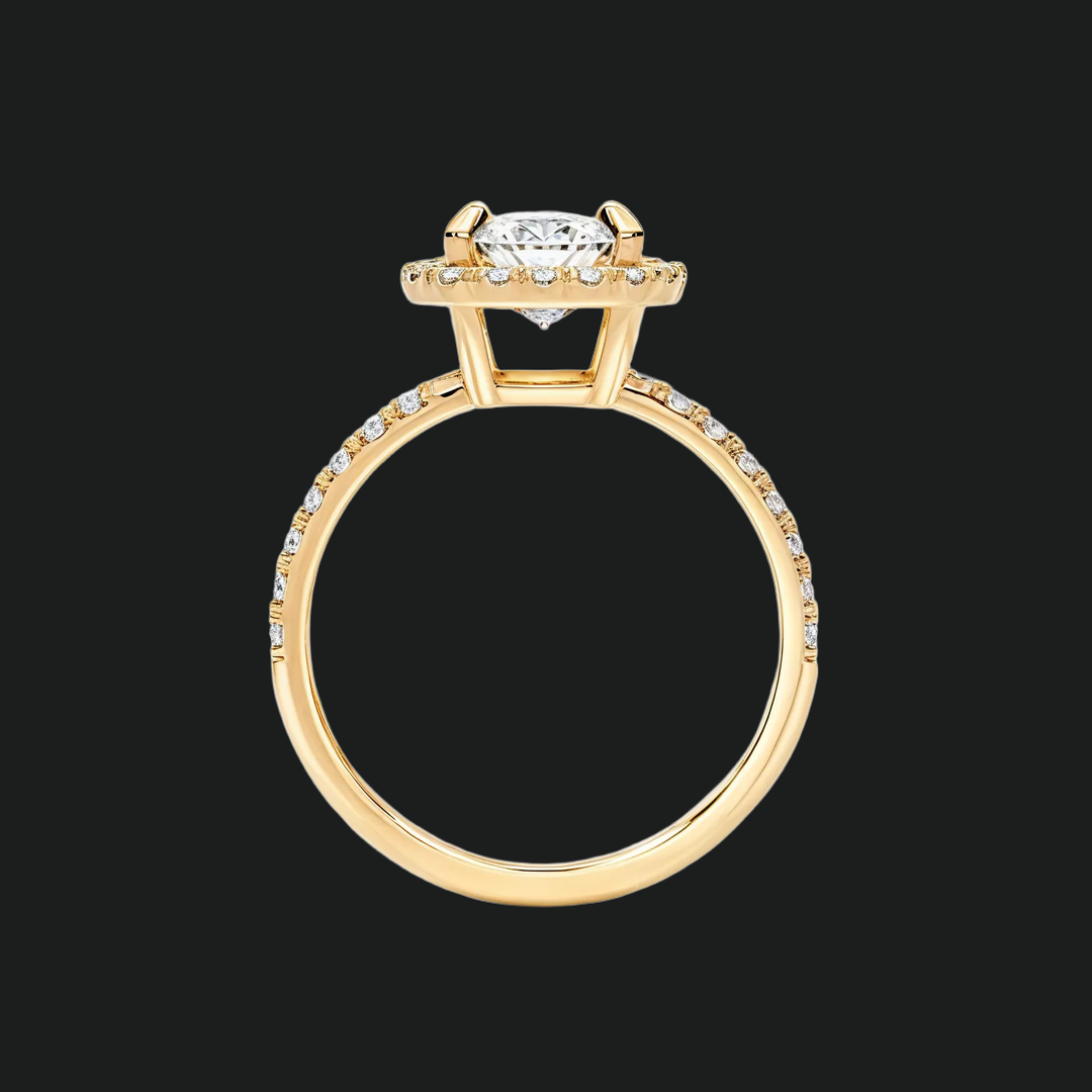 Emerald Cut Halo Engagement Ring with Diamond Accents