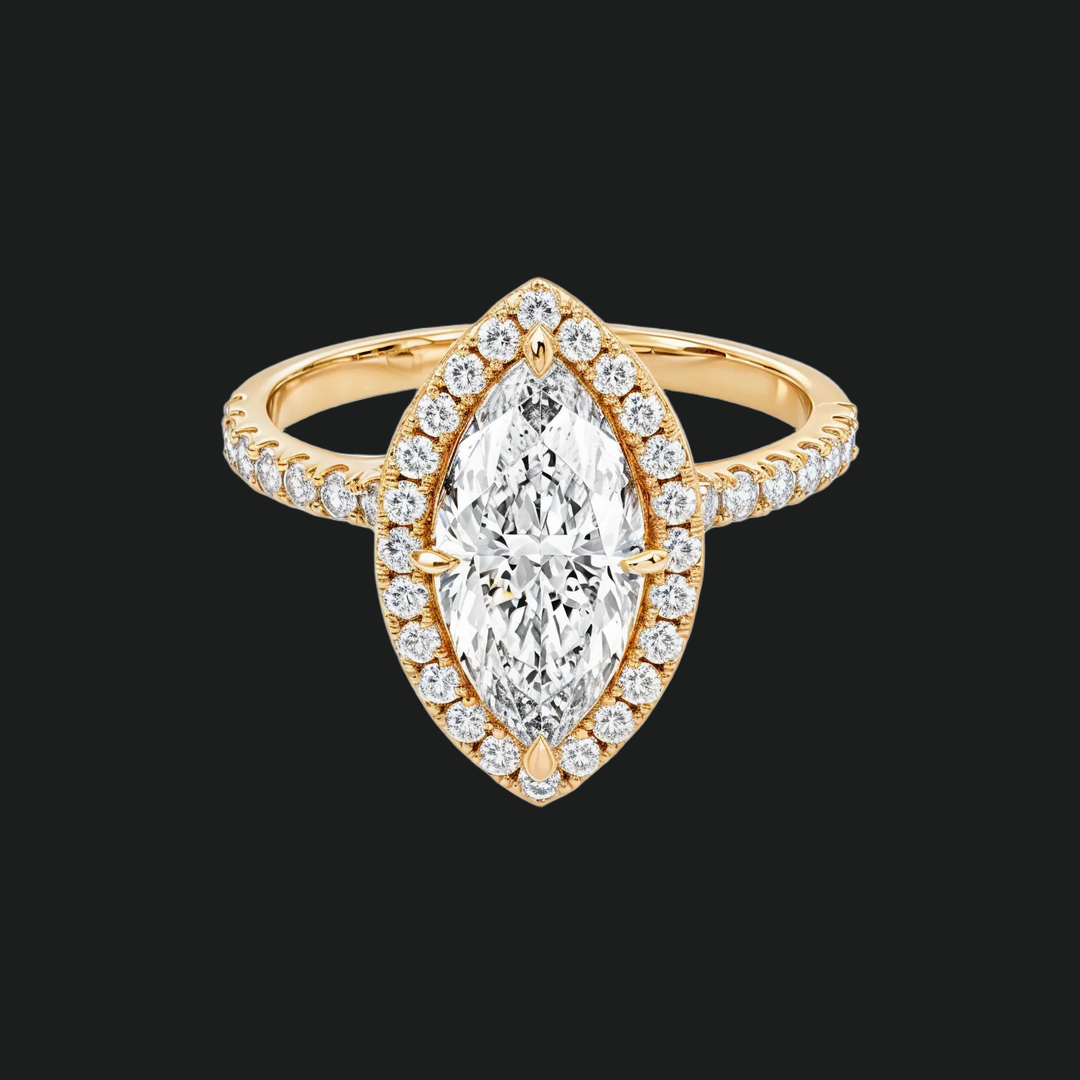 Marquise Halo Engagement Ring with Diamond Accents in 9kt White Gold