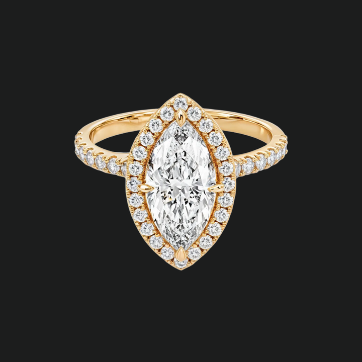 Marquise Halo Engagement Ring with Diamond Accents in 9kt White Gold