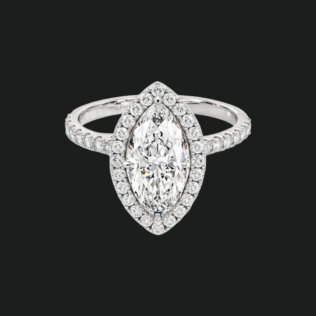 Marquise Halo Engagement Ring with Diamond Accents