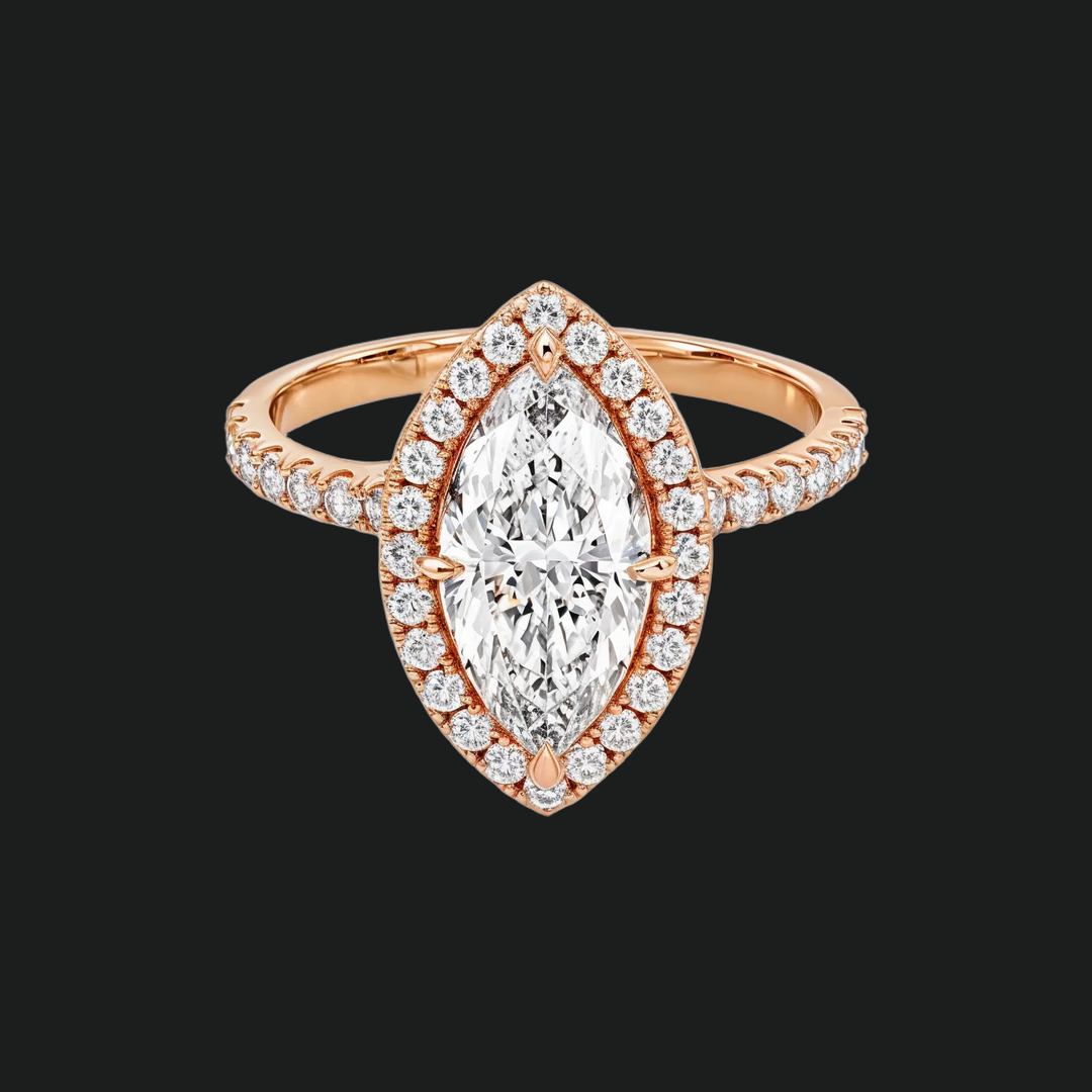 Marquise Halo Engagement Ring with Diamond Accents
