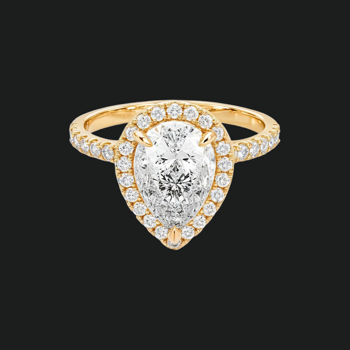Pear Cut Halo Engagement Ring with Diamond Accents in 9kt White Gold