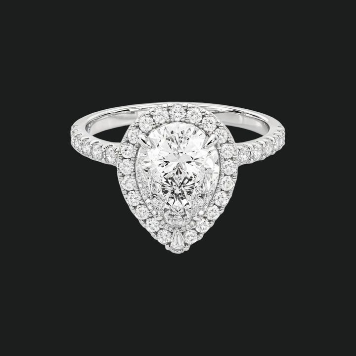 Pear Cut Halo Engagement Ring with Diamond Accents
