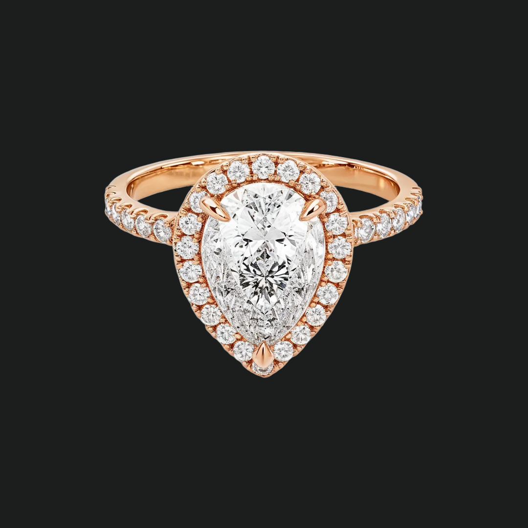 Pear Cut Halo Engagement Ring with Diamond Accents