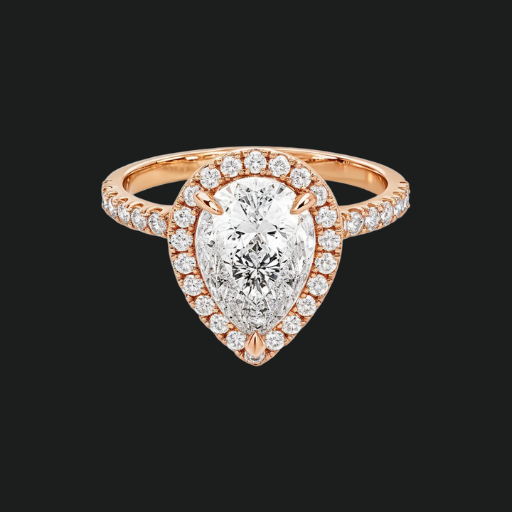 Pear Cut Halo Engagement Ring with Diamond Accents