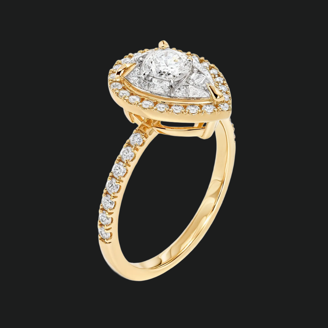 Pear Cut Halo Engagement Ring with Diamond Accents