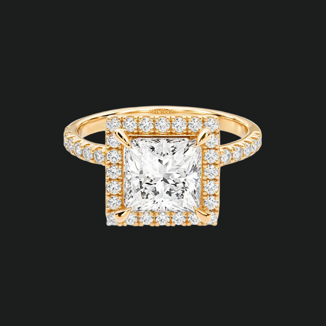 Princess Halo Engagement Ring with Diamond Accents in 9kt White Gold