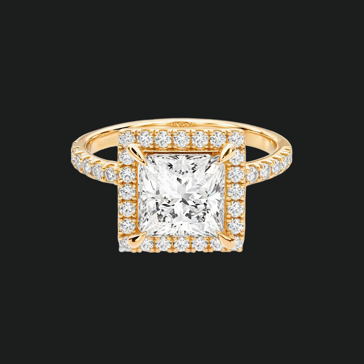 Prinses Halo -verlovingsring met diamantaccenten in 9kt witgoud