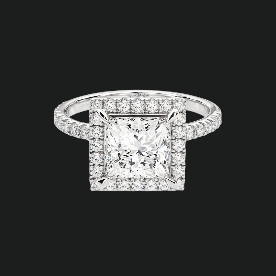 Prinses Halo -verlovingsring met diamantaccenten