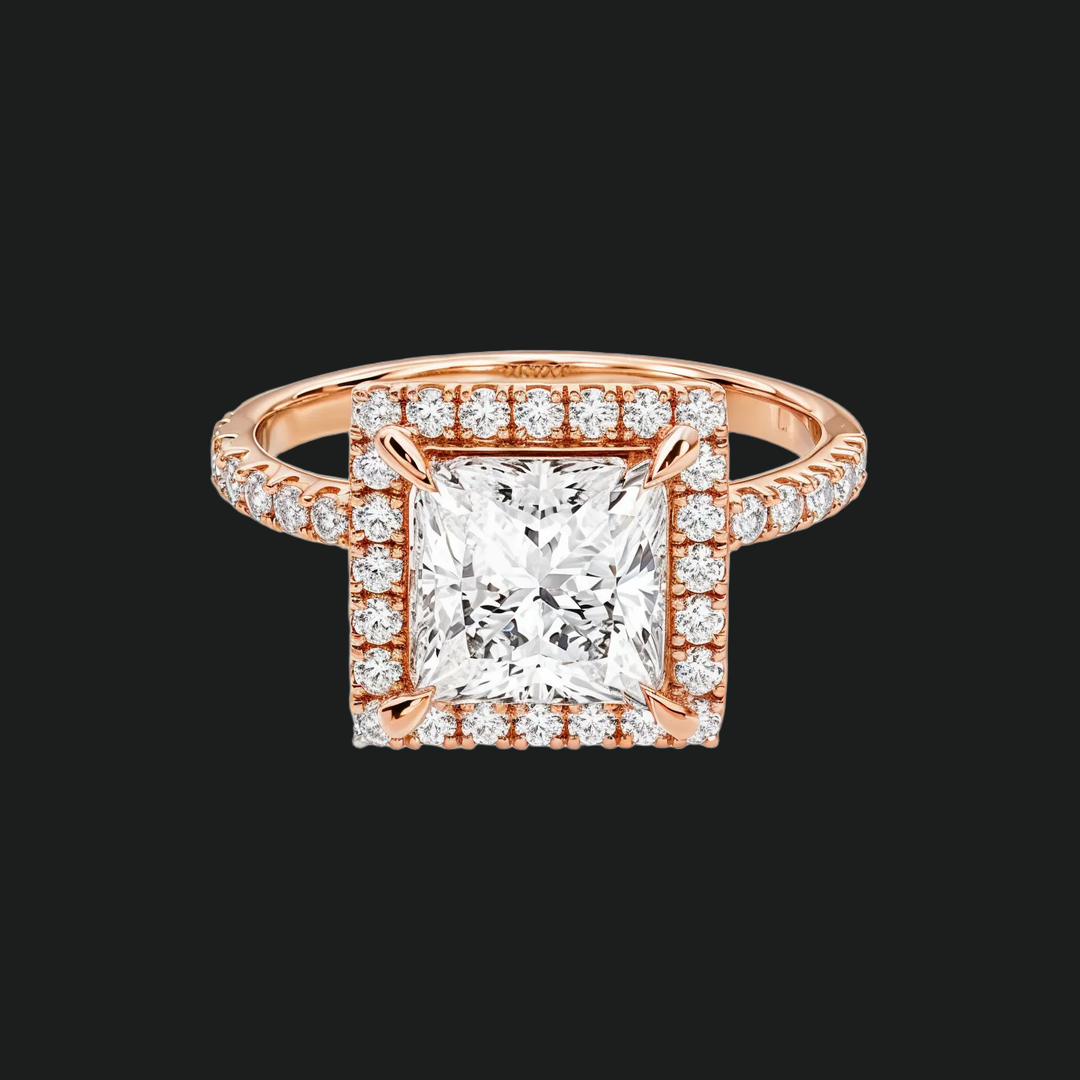 Prinses Halo -verlovingsring met diamantaccenten