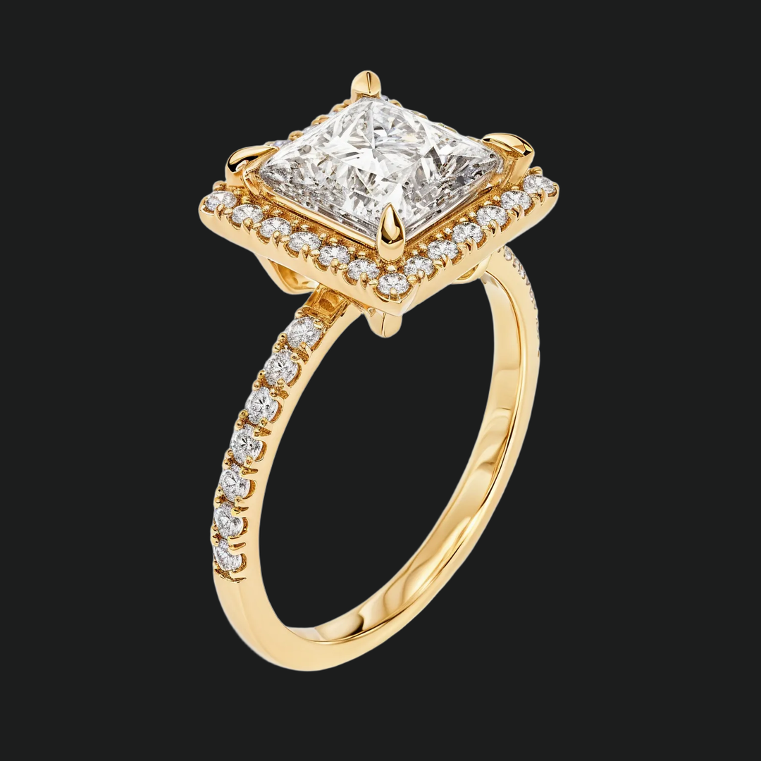 Prinses Halo -verlovingsring met diamantaccenten