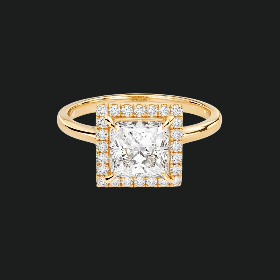 Princess Cut Halo Engagement Ring with Diamond Accents in 9kt White Gold