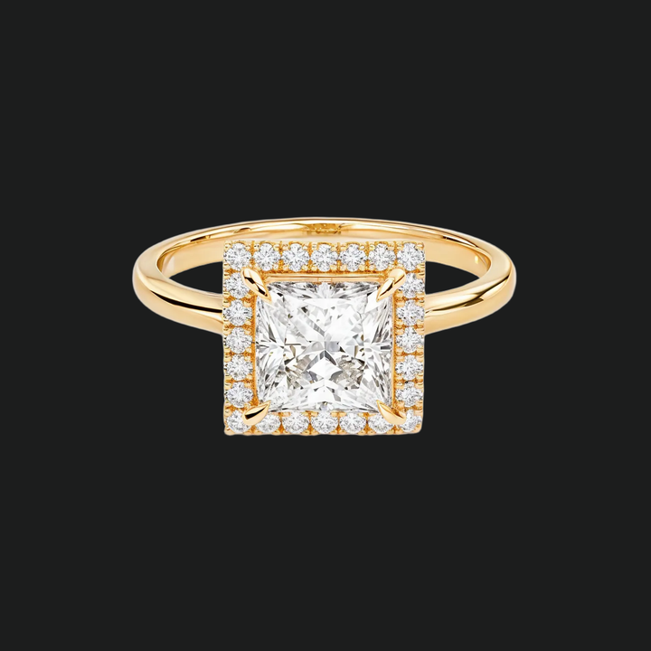 Princess Cut Halo Engagement Ring with Diamond Accents in 9kt White Gold