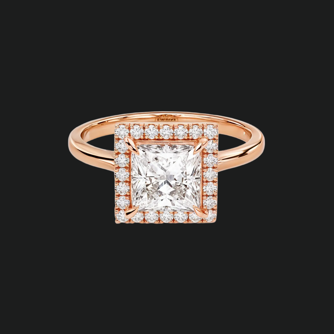 Princess Cut Halo Engagement Ring with Diamond Accents