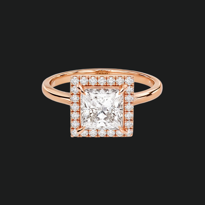 Princess Cut Halo Engagement Ring with Diamond Accents