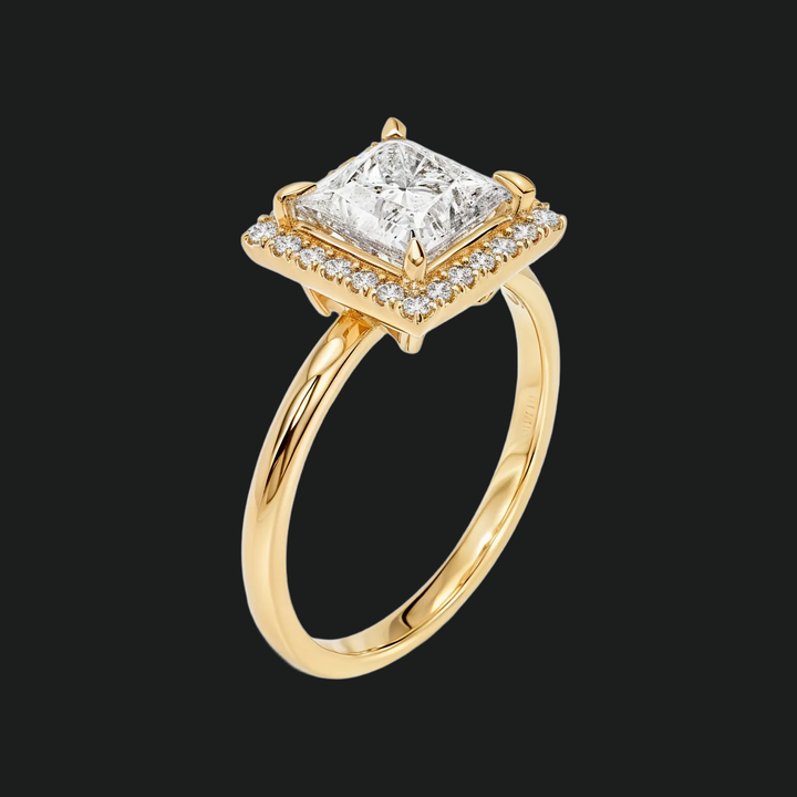 Princess Cut Halo Engagement Ring with Diamond Accents