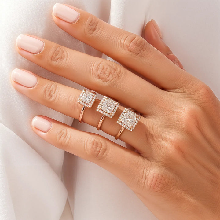 Princess Cut Halo Engagement Ring with Diamond Accents