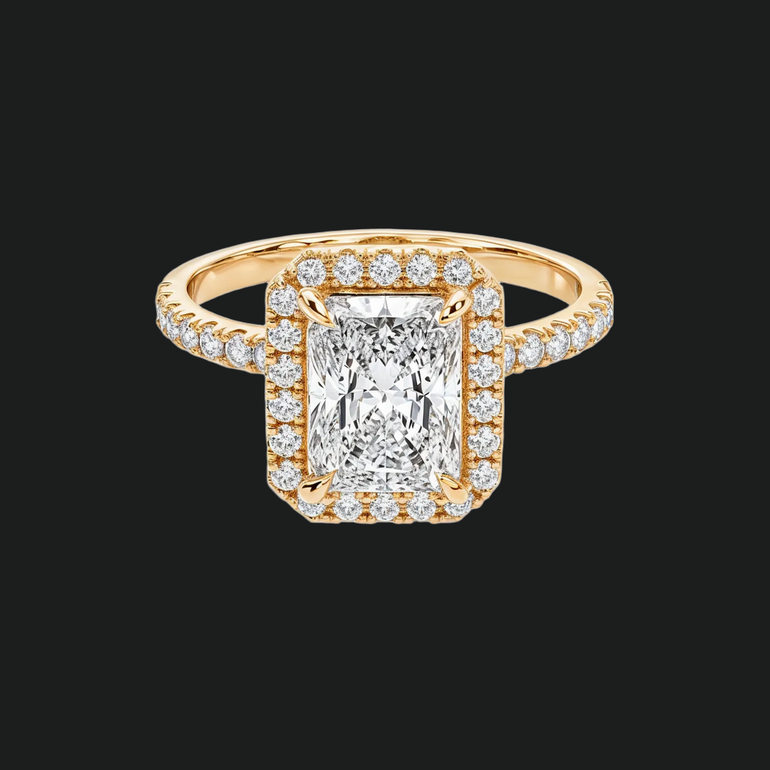 Radiant Cut Diamond Accents Halo Engagement Ring in 9kt White Gold