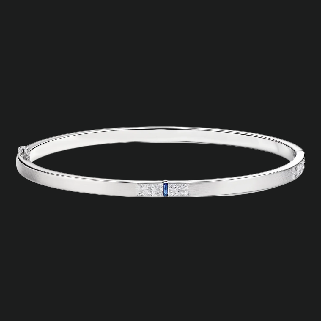 Baguette Blue Sapphire Bangle Bracelet - 9kt White Gold with Lab-Grown Diamond