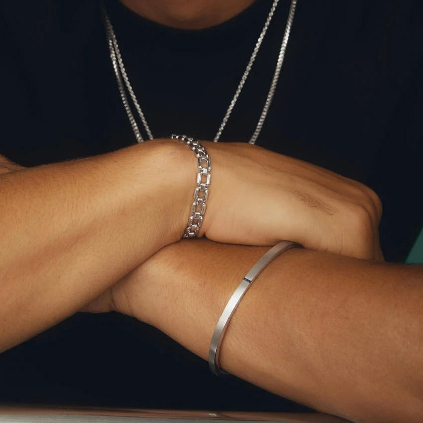Baguette Blue Sapphire Bangle Bracelet