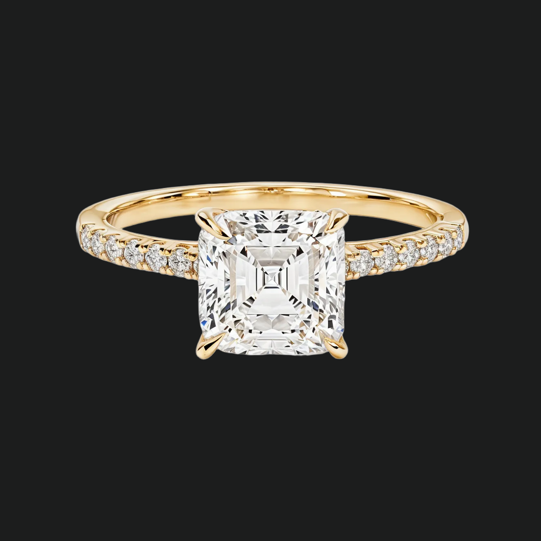 Cathedral Asscher Cut Diamond Accents Engagement Ring in 9kt White Gold