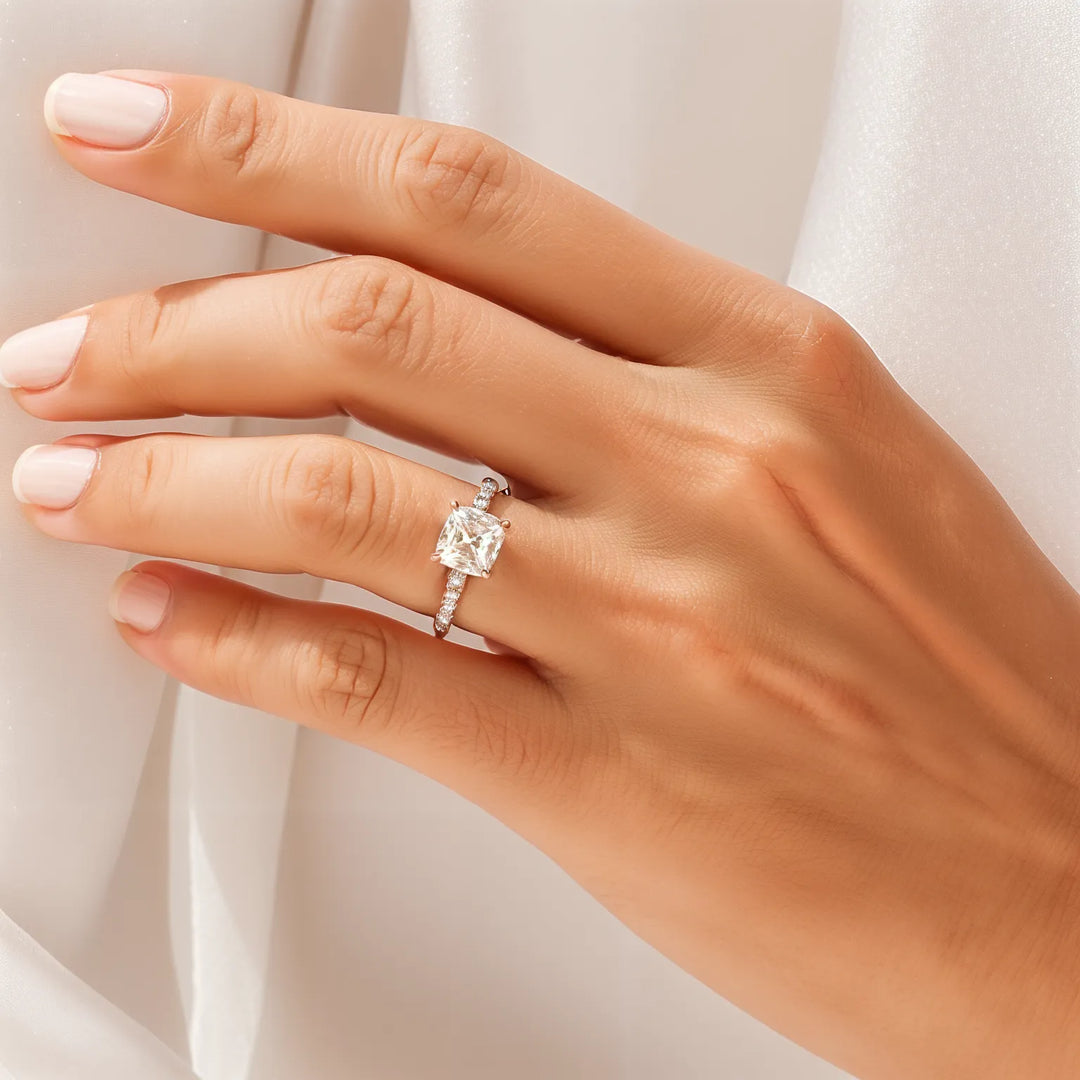 Cathedral Asscher Cut Diamond Accents Engagement Ring