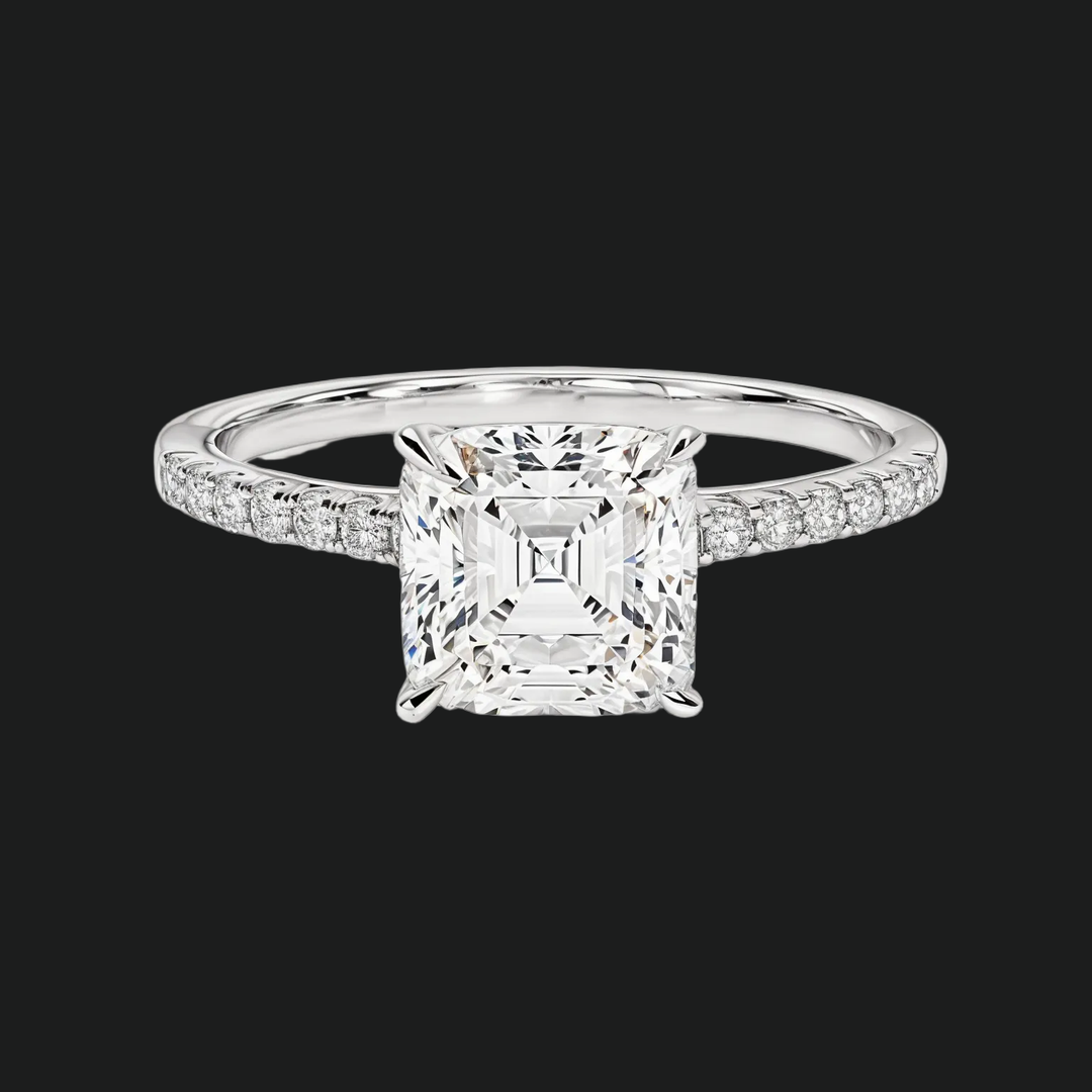 Cathedral Asscher Cut Diamond Accents Engagement Ring