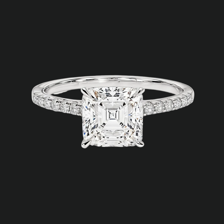 Cathedral Asscher Cut Diamond Accents Engagement Ring
