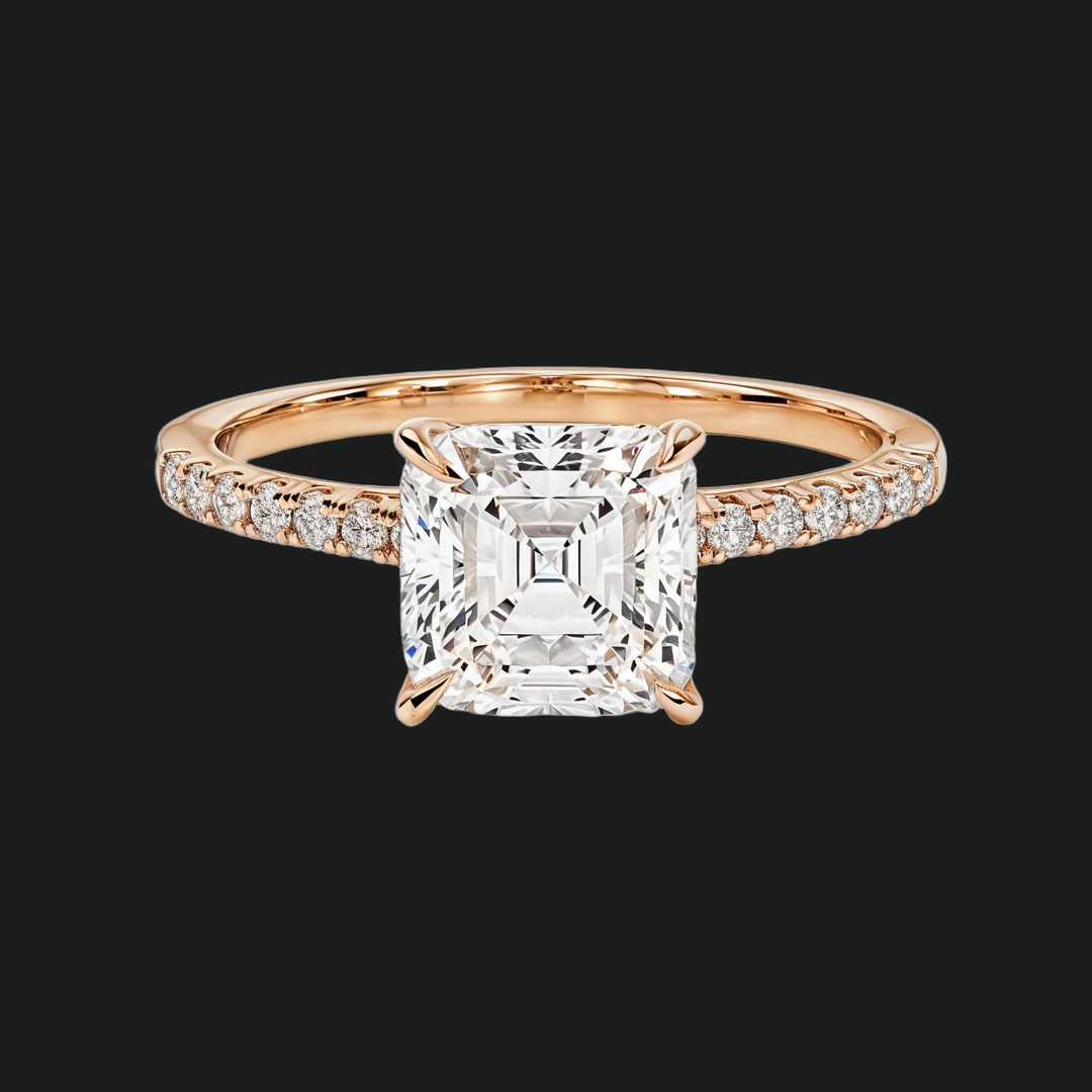 Cathedral Asscher Cut Diamond Accents Engagement Ring