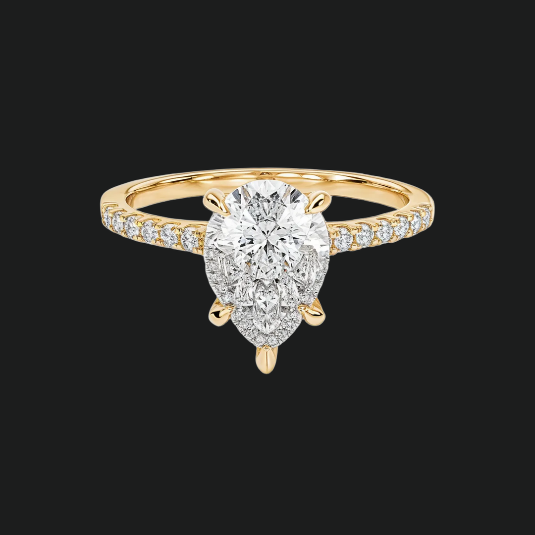 Cathedral Pear Cut Diamond Accents Engagement Ring in 9kt White Gold