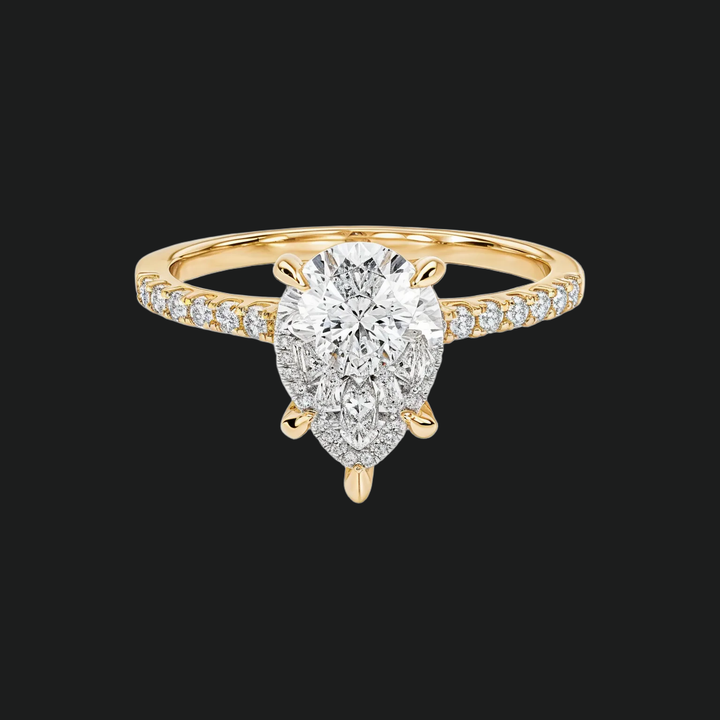 Cathedral Pear Cut Diamond Accenten verlovingsring in 9kt witgoud
