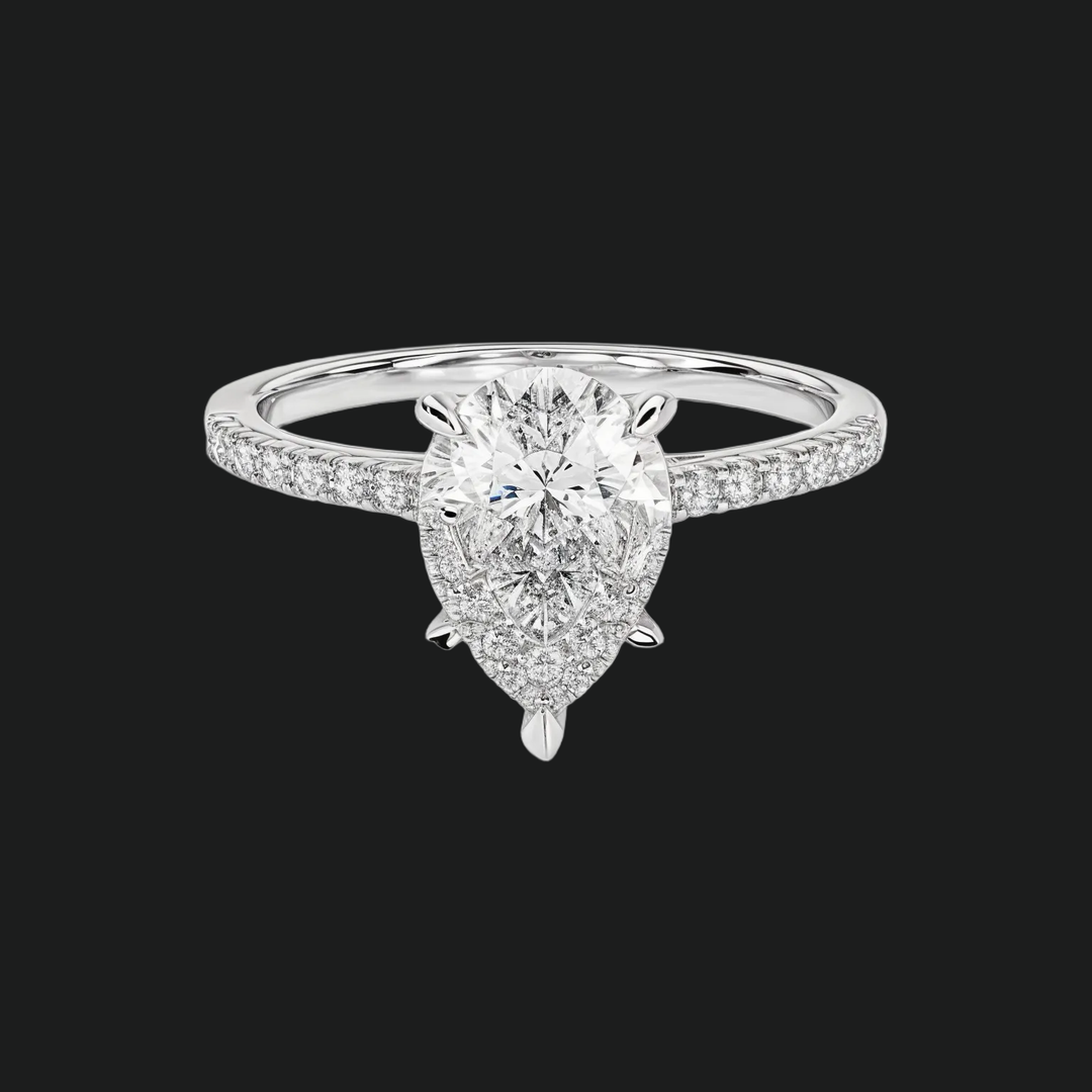 Cathedral Pear Cut Diamond Accenten verlovingsring