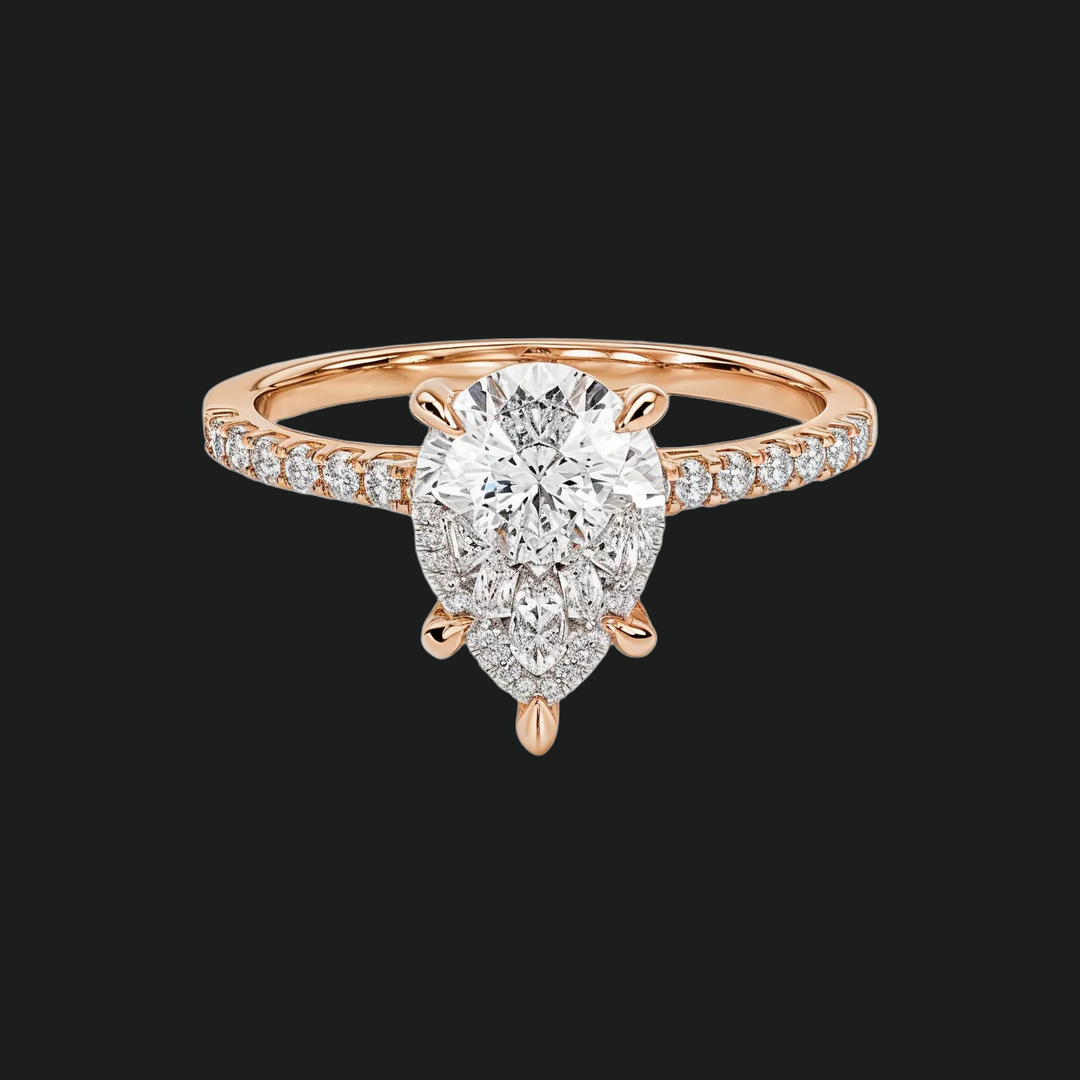 Cathedral Pear Cut Diamond Accenten verlovingsring