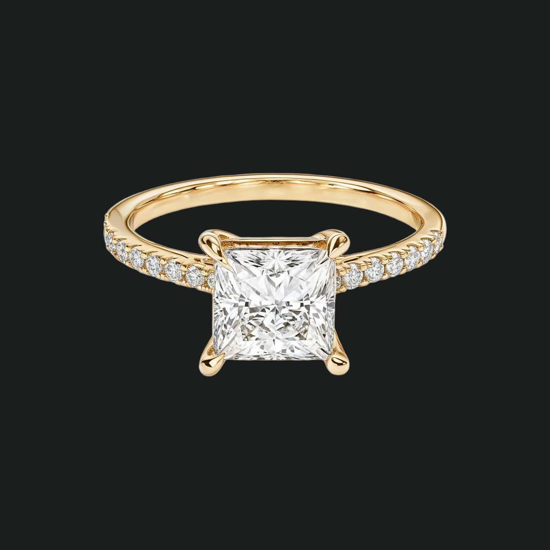 Cathedral Princess Cut Engagement Ring with Diamond Accents in 9kt White Gold